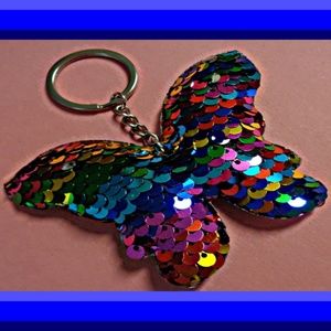 Rainbow Colorful Confetti Style Butterfly Keychain